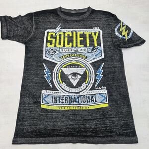 Society Buckle T Shirt Mens M Gray Medium Crew Neck Short Sleeve Top Tee Thin